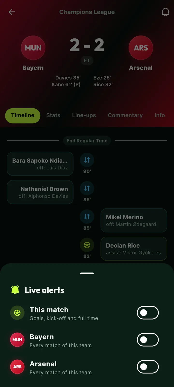 Live alerts settings